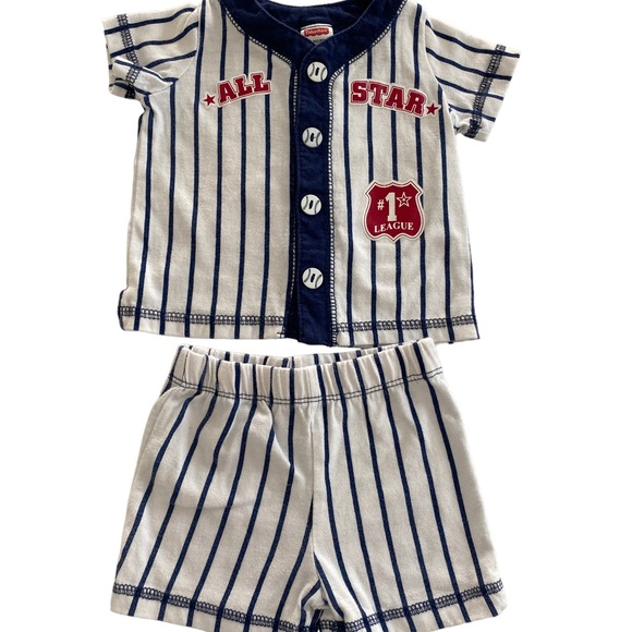 LITTLE TREASURE Onesie and FISHER PRICE  2 Piece Baseball Outfits Size: 0-6 mth - Picture 5 of 9